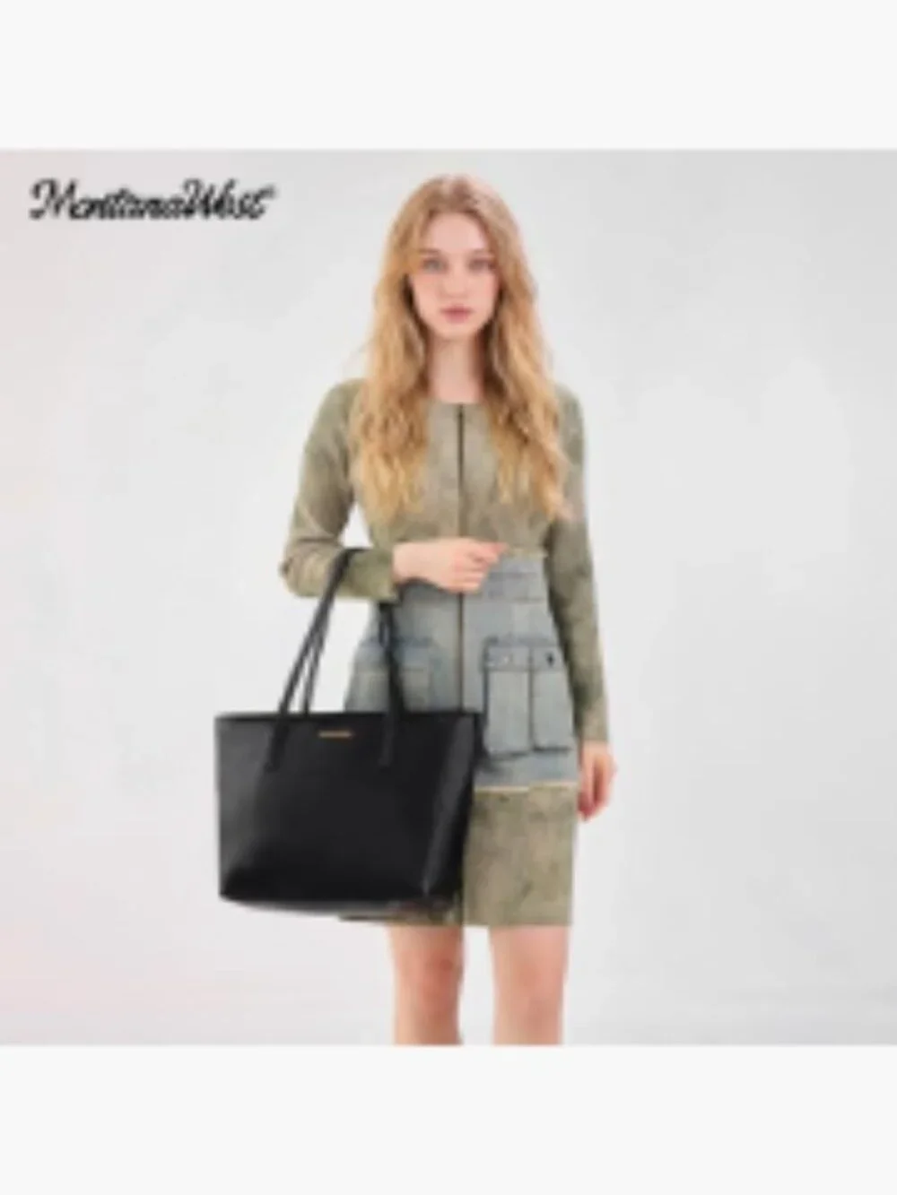 Large Vegan Leather Tote Bag with Detachable Pouch for Work and Travel